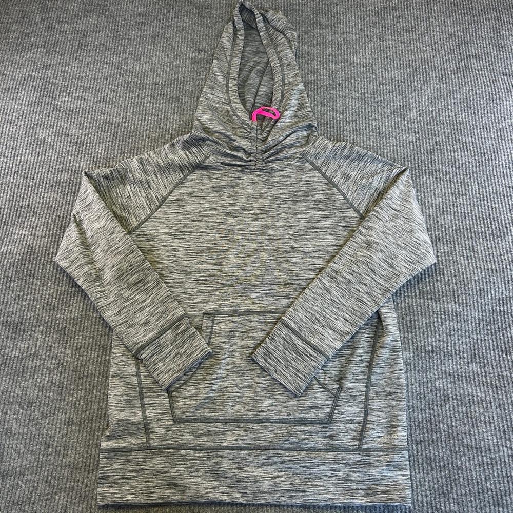 Marc New York Performance Womens Grey Space Dye Pullover Hoodie Thumbholes L